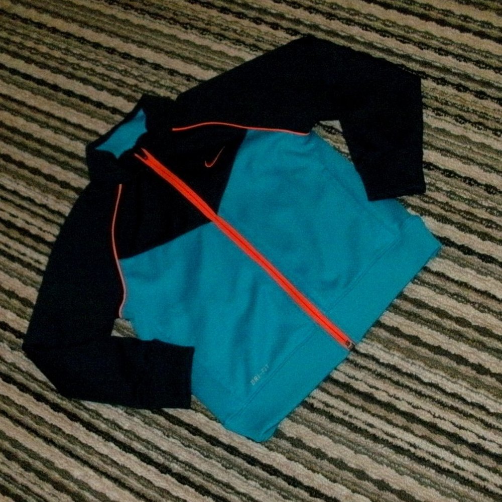 Nike Dri-Fit Full Zip Blue & Orange Swoosh Athletic Activewear Track Jacket 4T
